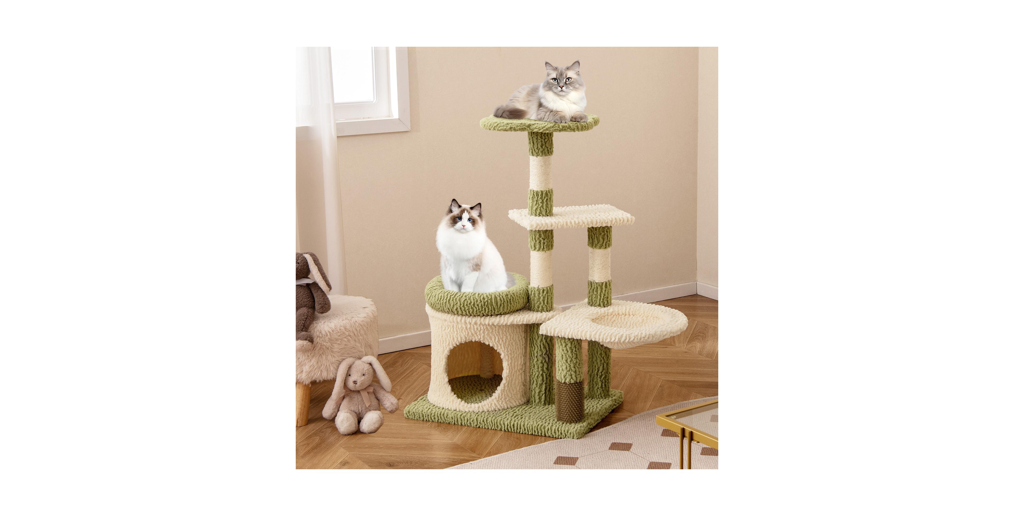 Zeny 38 Inch Multi-Level Aesthetic Kitten Tower with Condo and Bed