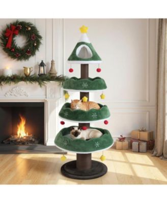 Multi-Level Christmas Cat Tree with 3 Platforms and Top Perch