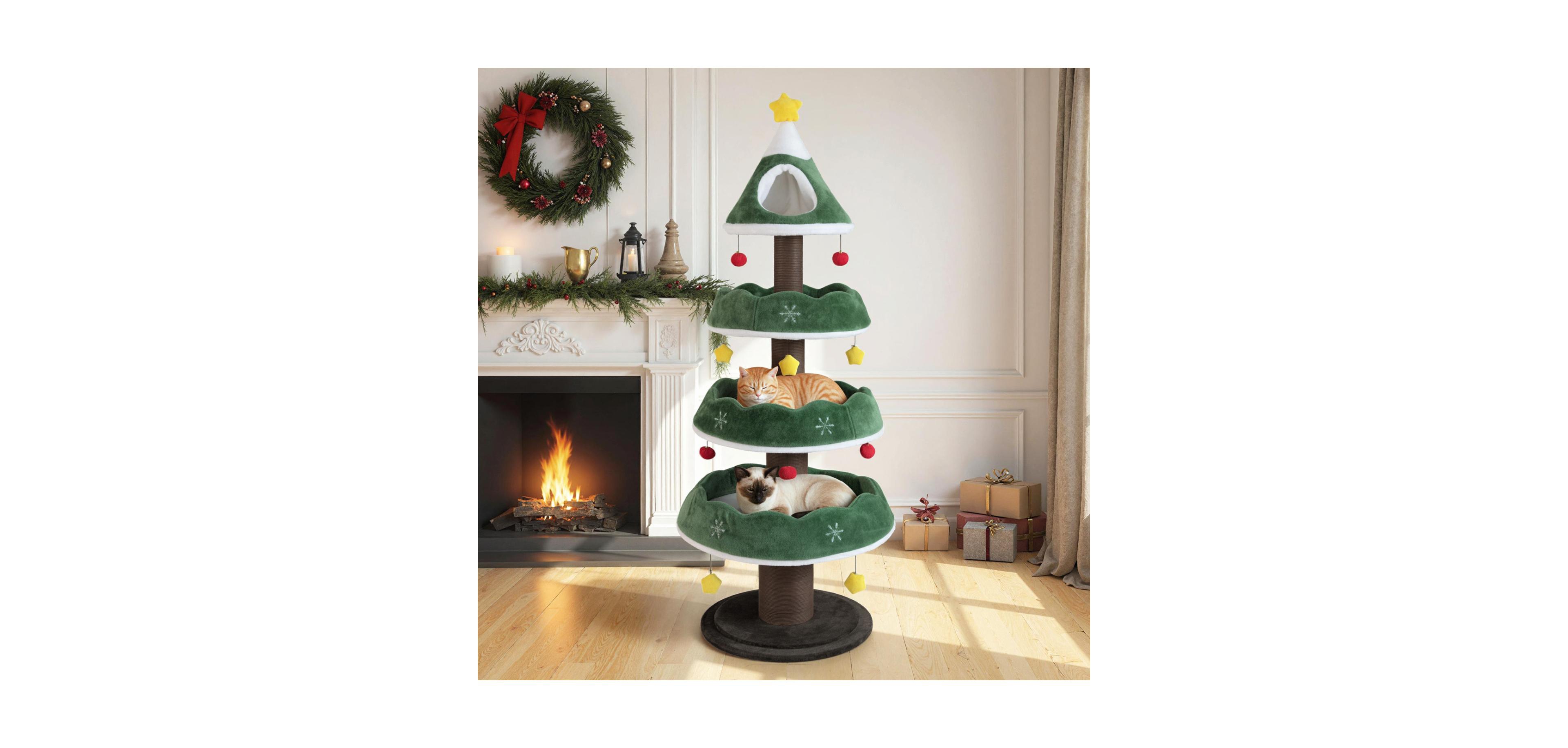 Zeny Multi-Level Christmas Cat Tree with 3 Platforms and Top Perch