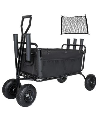 Fishing Cart Beach Collapsible Wagon,9.85" All Terrain Wheels,Heavy Duty Wagon with Rod Holders for Outdoor Camping Fishing