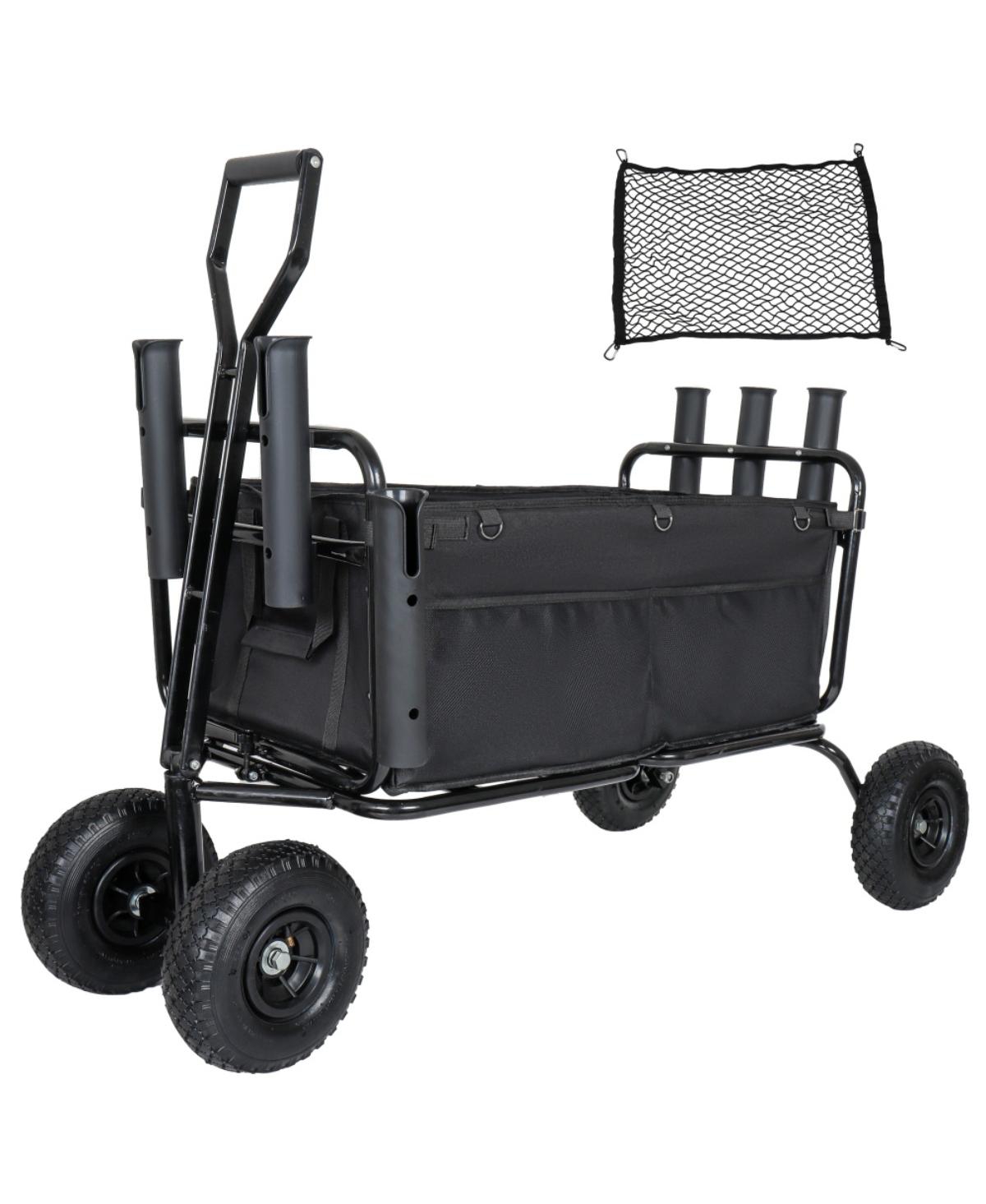 ECHTPeak Fishing Cart Beach Collapsible Wagon,9.85" All Terrain Wheels,Heavy Duty Wagon with Rod Holders for Outdoor Camping