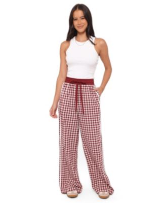 Women's Lawson Wide-Leg High-Rise Gingham Pants