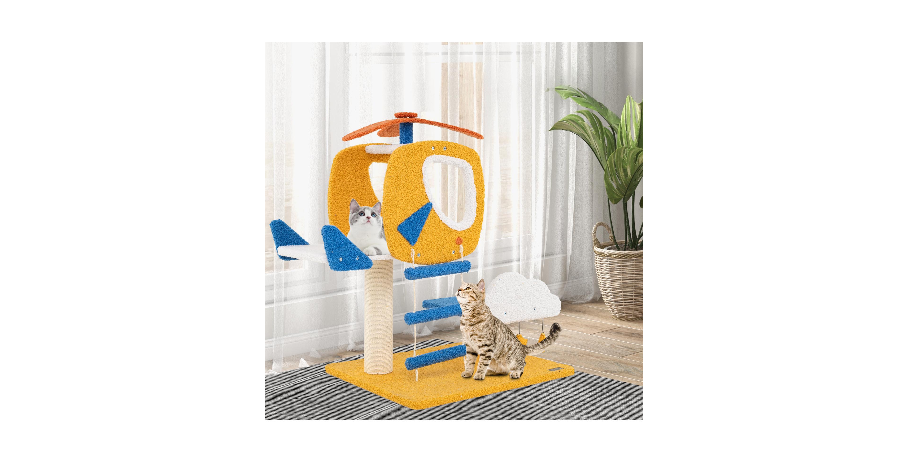 Zeny Small Aviation Cat Tree with Helicopter Perch and Cloud Platforms