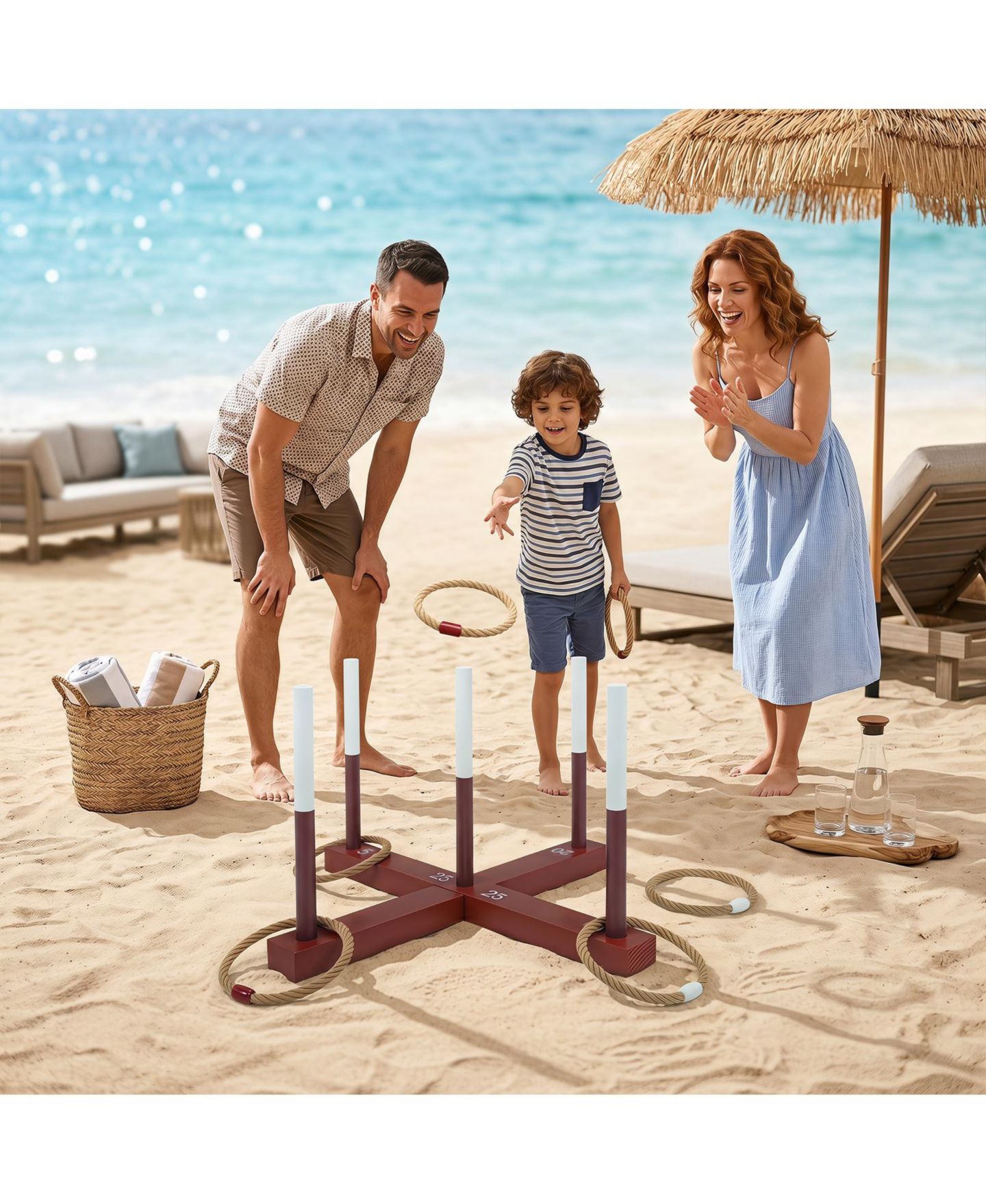 Детские игрушки Costway Ring Toss Game, Wood Lawn Game with 6 Rings, от 3 лет, цвет: Коричневый — фото 4