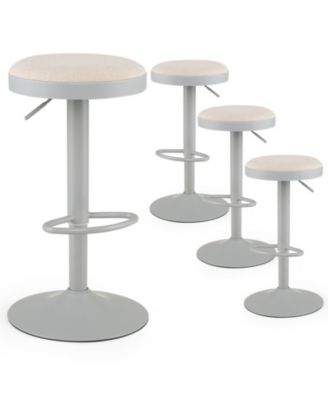 Set of 4 Kitchen Bar Stools with Height Adjustment Padded Seat and D-Shaped Footrest