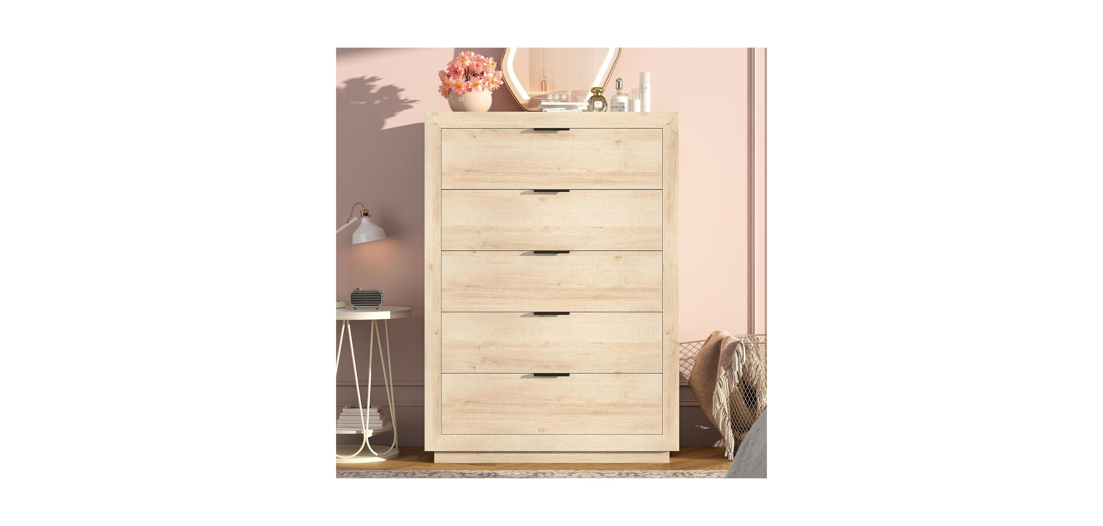 gaomon 5-Drawer Dresser for Bedroom, Chest of Drawers, Dresser for Closet, Diagonal Panel