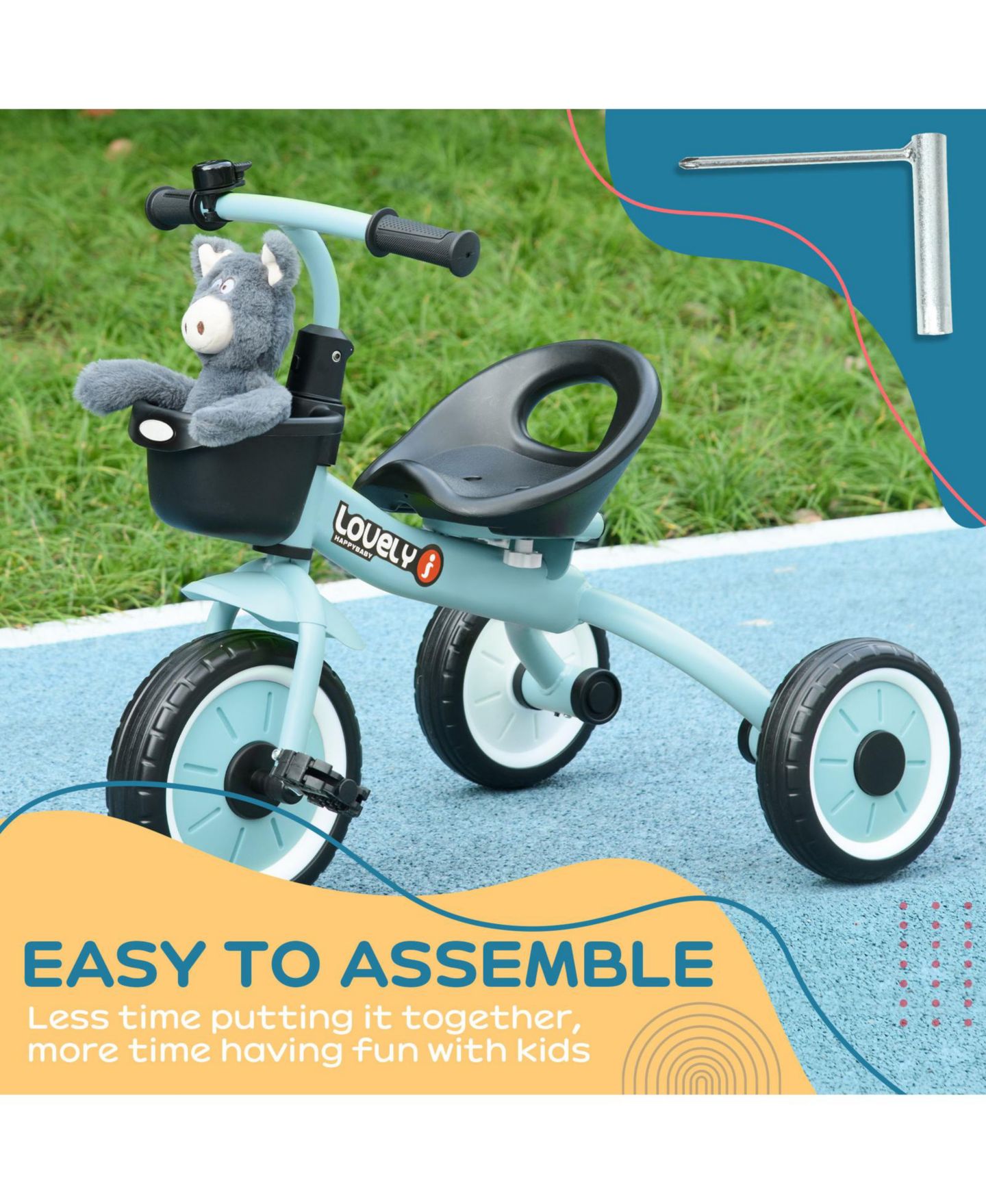 Детская игрушка Glintex Toddler Tricycle with Adjustable Seat, Bell and Storage Basket, 55-lb Capacity, 2–5 лет, цвет: Синий — фото 9