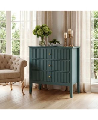 Modern 32" Fluted Wood Bedside Table with Charging Station, 3-Drawer Nightstand for Bedroom