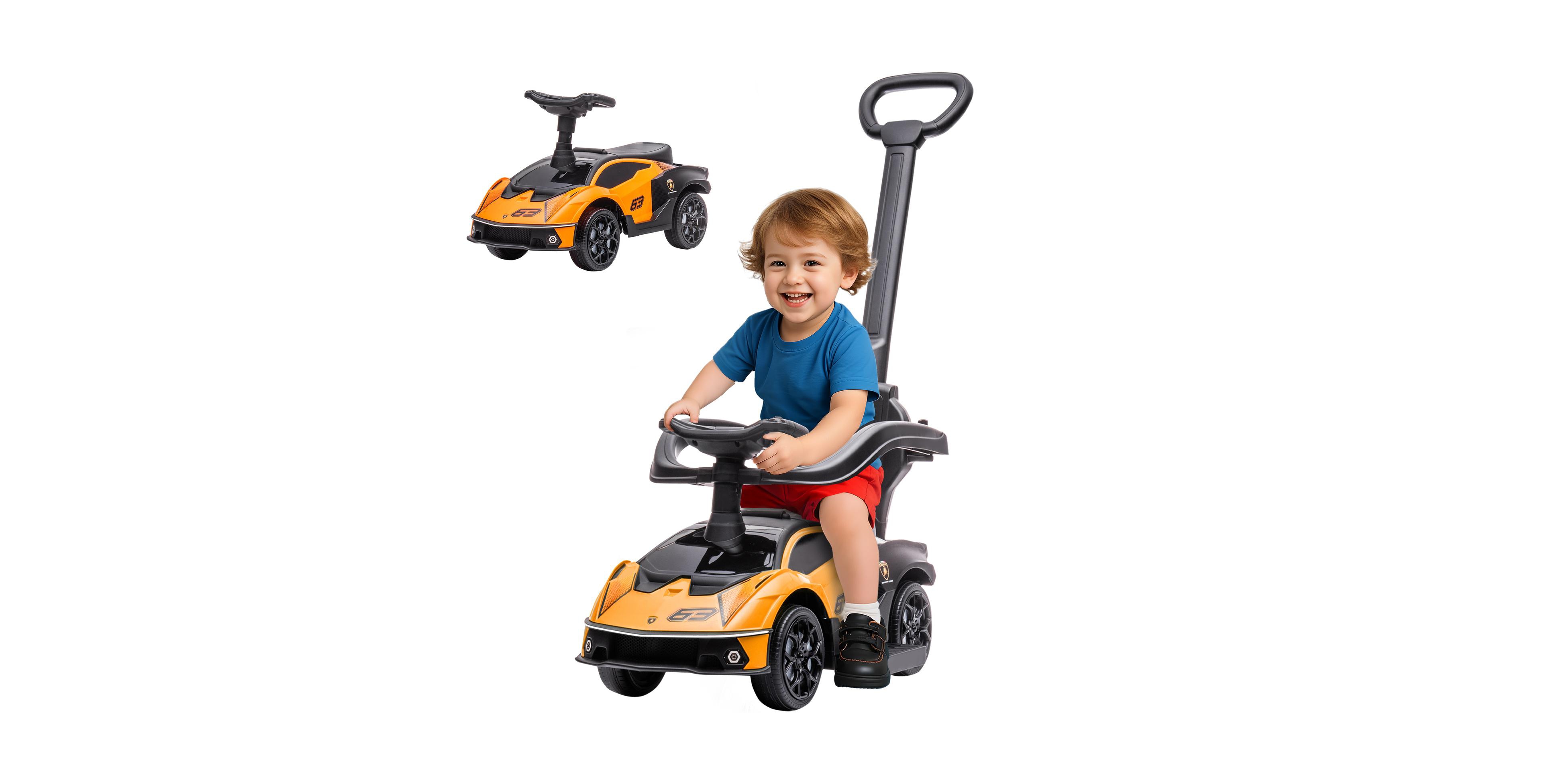Glintex 2-in-1 Licensed Lamborghini Toddler Push Car and Stroller with Steering Wheel, 55-lb Capacity, Ages 18-36 Months