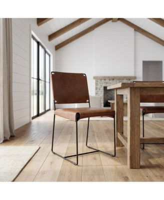 Top-Grain Leather Dining Chair with Iron Legs for Kitchen Table