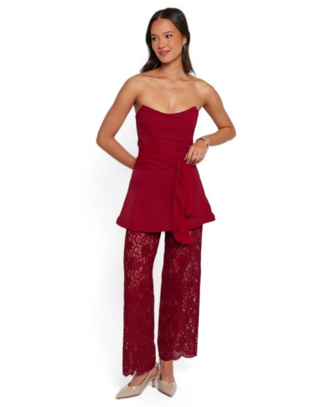 Женский комбинезон Petal and Pup Athena Strapless Lace Wide-Leg Jumpsuit, цвет: Сангрия красный