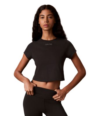 Women's Slim-Fit Cropped Soft Sport Flocked Logo T-Shirt