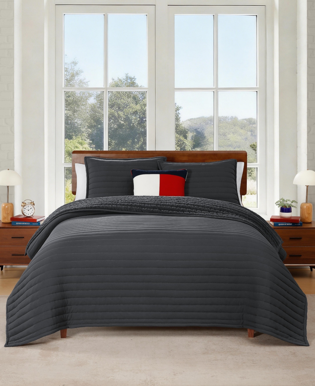 Tommy Hilfiger Classic Comfort Washed Microfiber 2-Piece Quilt Set, Twin - Charcoal Gray