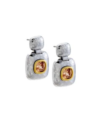 Cubic Zirconia Two-Tone Cushion Frame Post Back Drop Earring