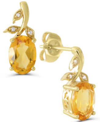 Citrine with Diamond Accent Oval Stud Earrings (1-1/8 ct. t.w.) in 14k Gold-Plated Sterling Silver