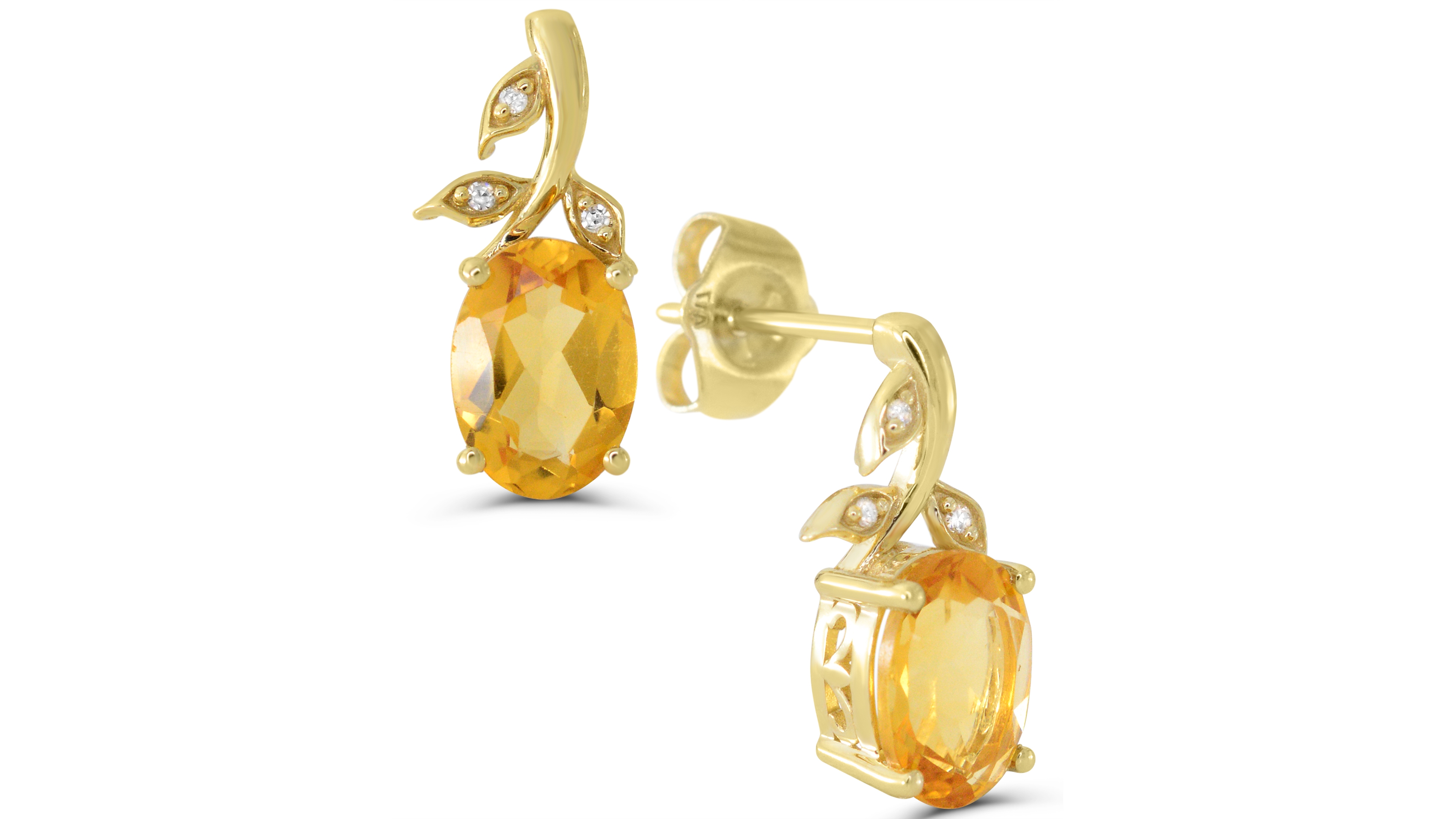 Macy's Citrine with Diamond Accent Oval Stud Earrings (1-1/8 ct. t.w.) in 14k Gold-Plated Sterling Silver