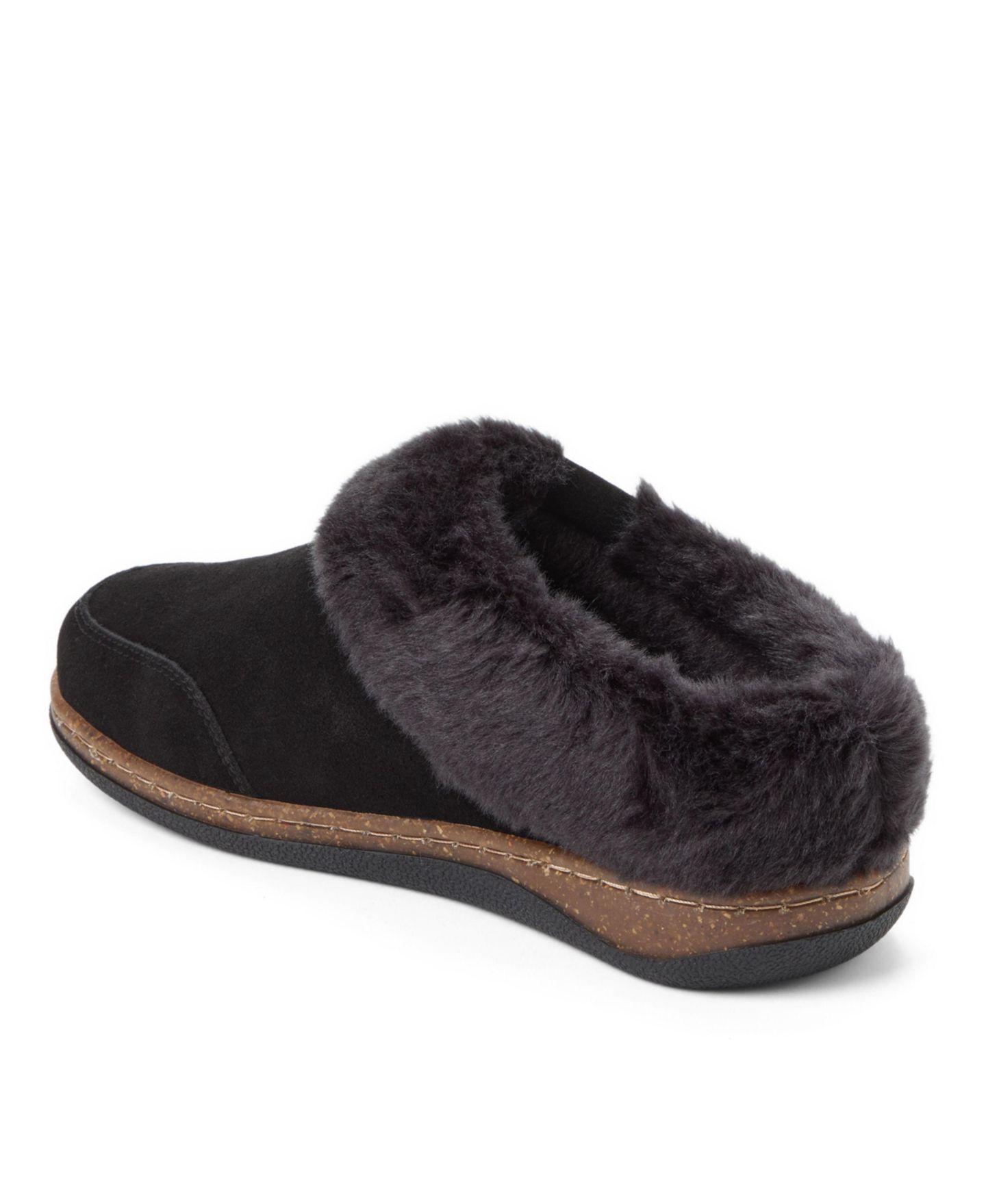 Женские тапочки Clarks Suede Clog Slippers With Faux Fur Cuff, цвет: Чёрный — фото 6