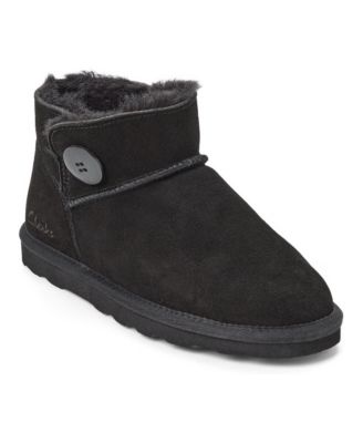 Women's Suede Memory Foam Boot Slippers with Wood Button Detail