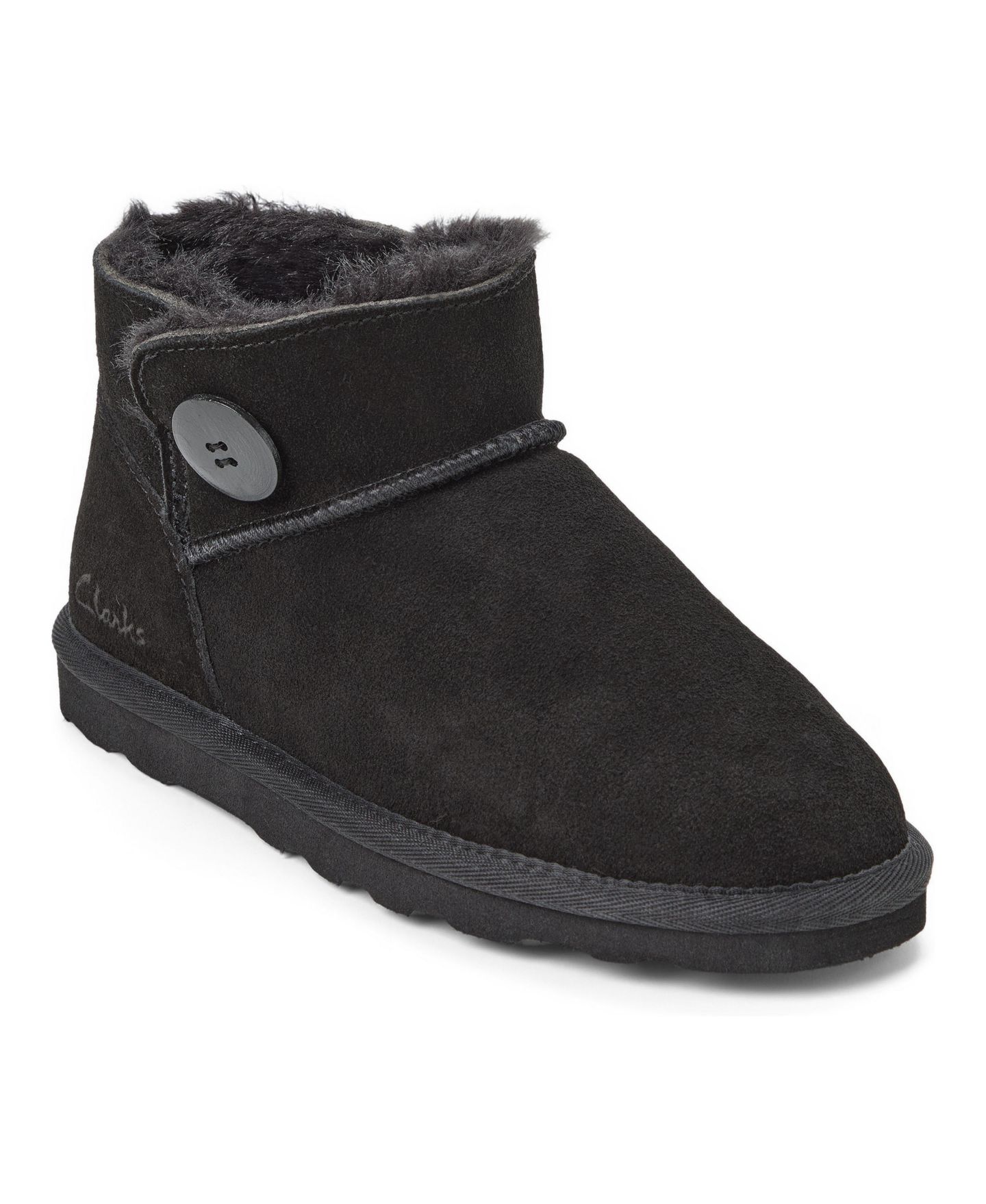 Женские тапочки Clarks Suede Memory Foam Boot Slippers with Wood Button Detail, цвет: Чёрный — фото 1