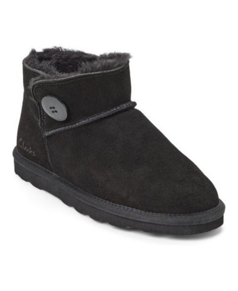 Женские тапочки Clarks Suede Memory Foam Boot Slippers with Wood Button Detail, цвет: Чёрный