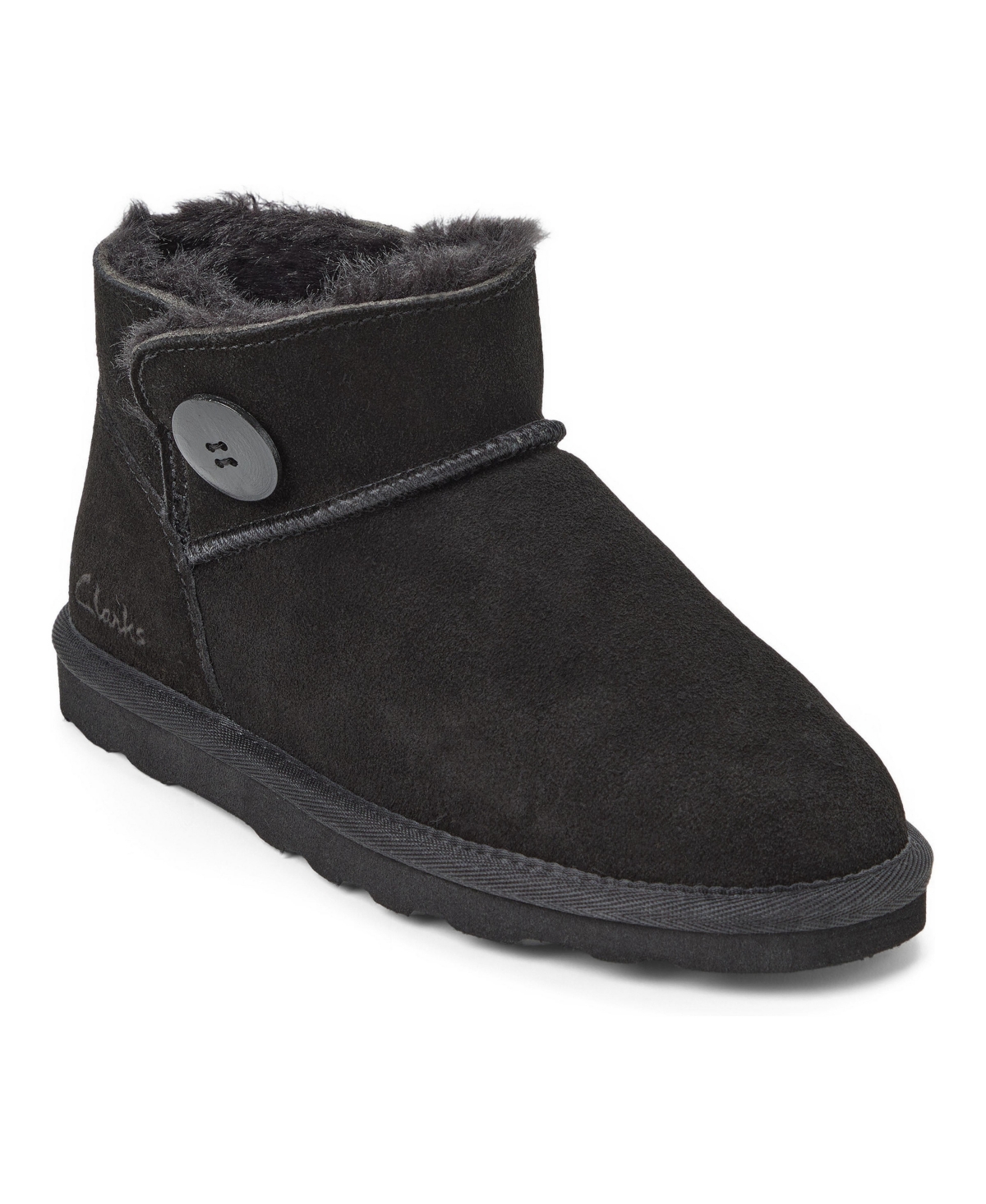 Clarks Women's Suede Memory Foam Boot Slippers with Wood Button Detail
