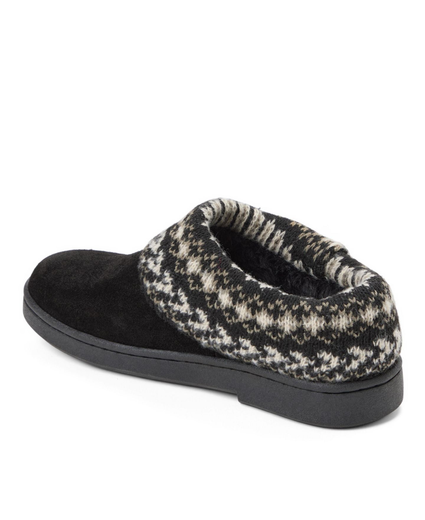 Женские сабо Clarks Suede Clog With Fair Isle Sweater Knit Cuff and Wood Button Slippers, цвет: Чёрный — фото 6
