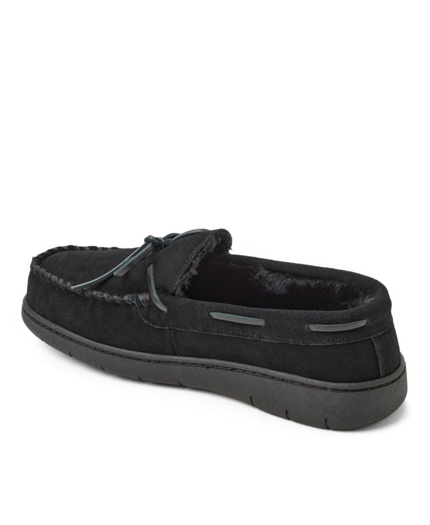Мужские тапочки Clarks Genuine Cow Suede Moccasin With Leather Lacing And Tipped Faux Fur Slippers, цвет: Чёрный — фото 6