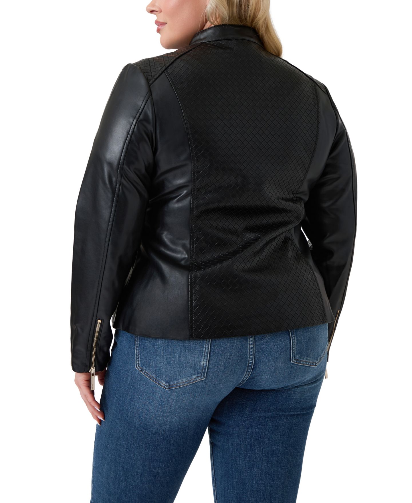 Женская куртка GUESS Plus Size Faux Leather Basketweave Moto, цвет: Чёрный — фото 4