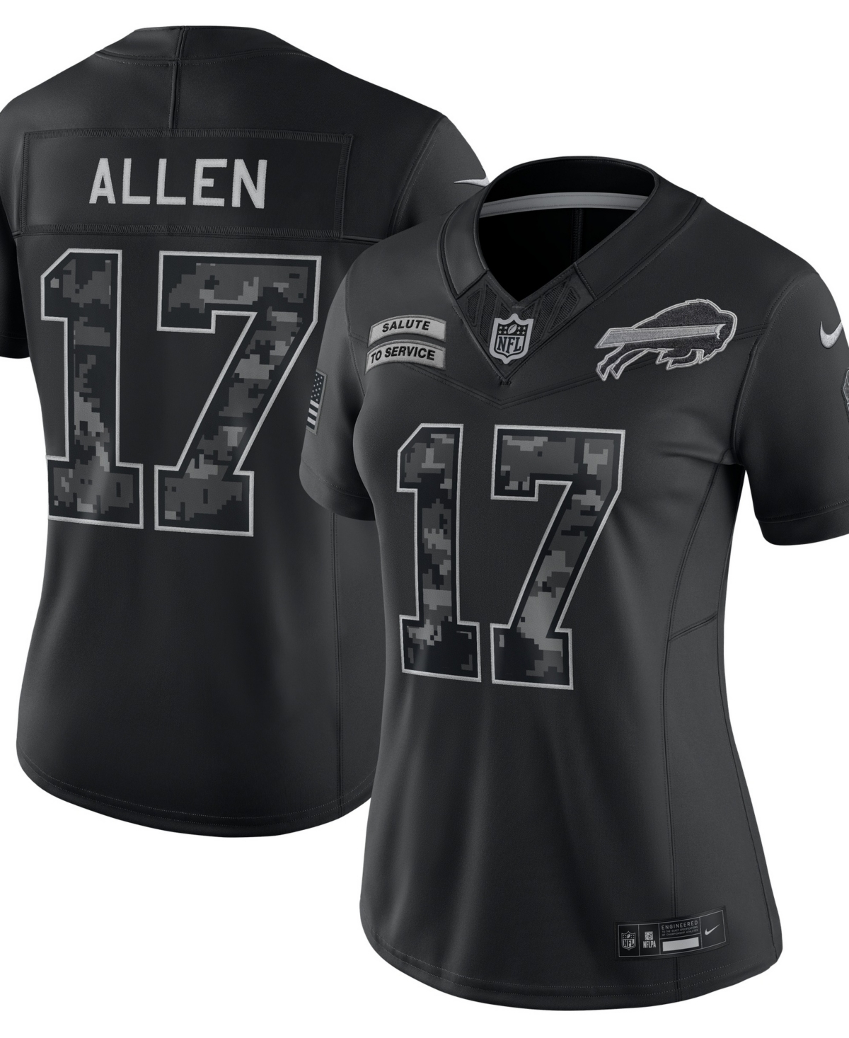 Nike Women's Josh Allen Black Buffalo Bills 2026 Salute to Service Stitched Limited Jersey