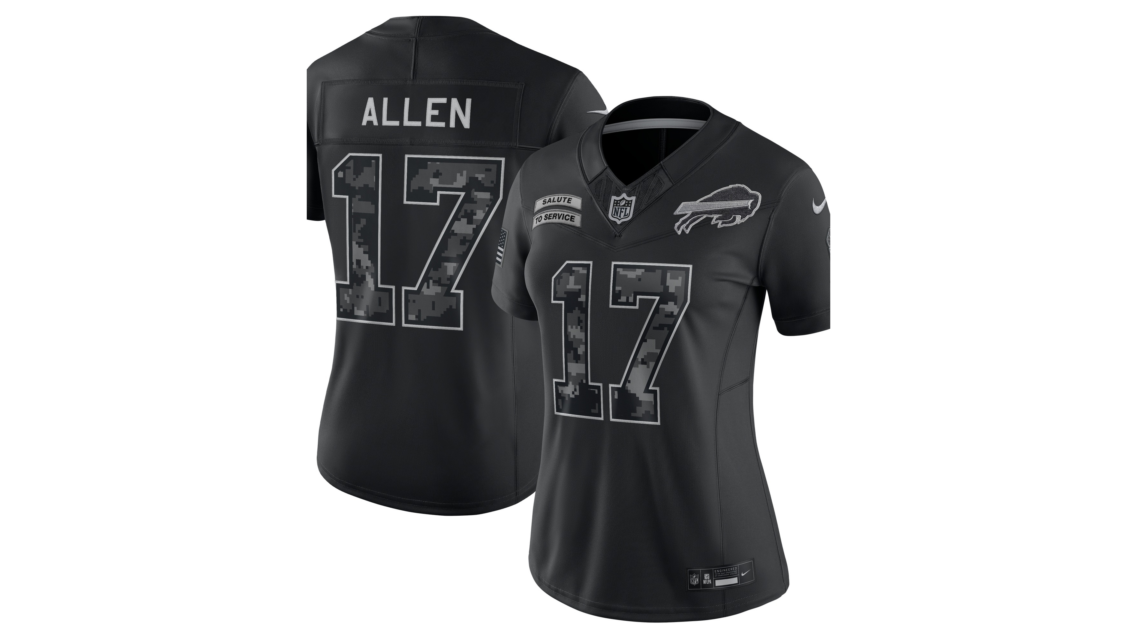Nike Women's Josh Allen Black Buffalo Bills 2026 Salute to Service Stitched Limited Jersey