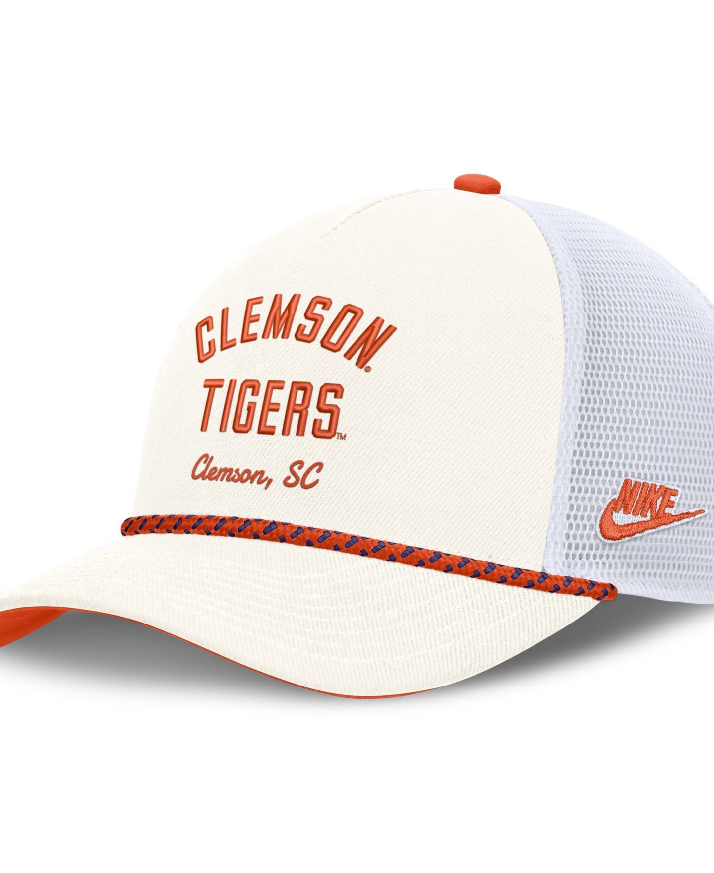 Кепка Nike White Clemson Tigers Mascot Rope Trucker Adjustable Hat — фото 1