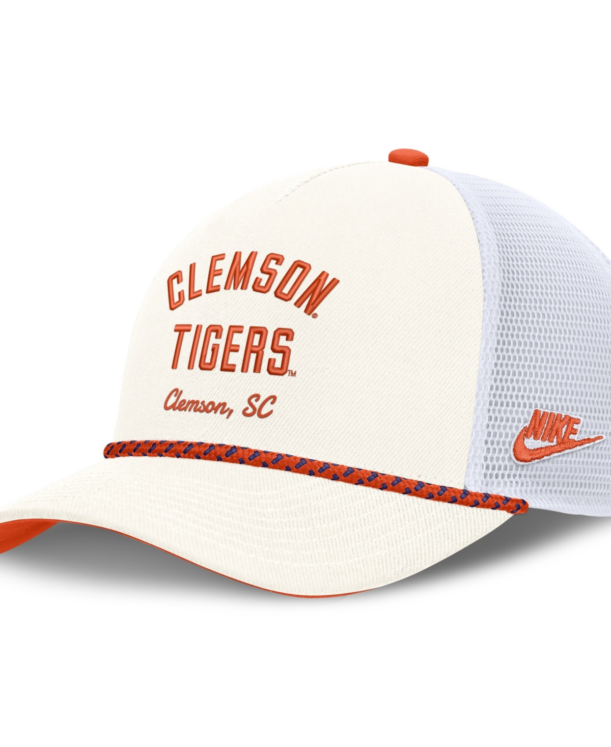 Nike Men's and Women's White Clemson Tigers Mascot Rope Trucker Adjustable Hat - White