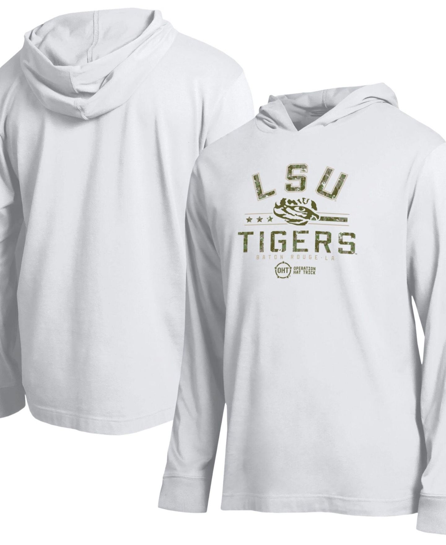 Мужская футболка Champion White LSU Tigers Operation Hat Trick Sleeve Line Hooded Long-Sleeves — фото 1