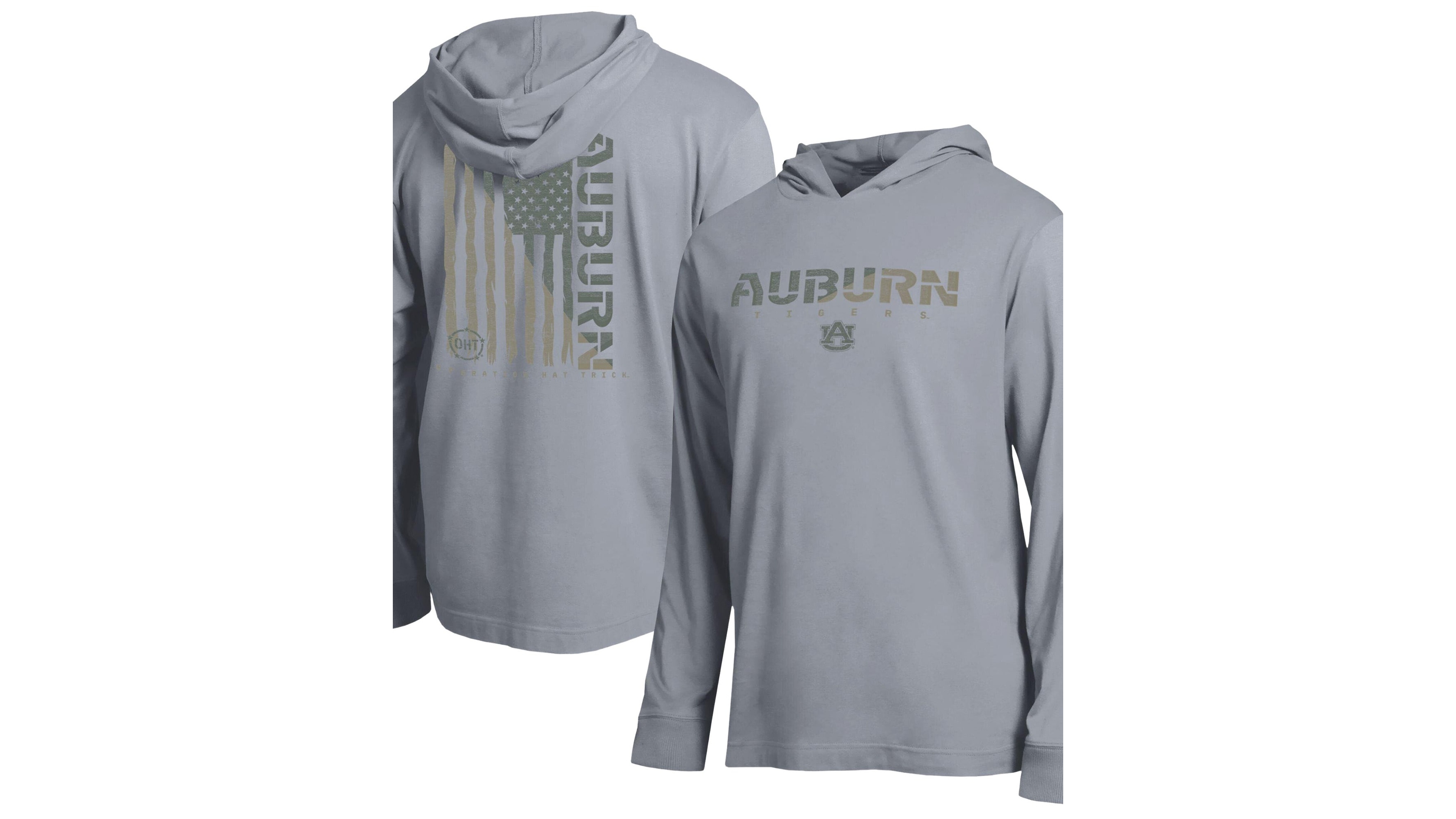 Champion Men's Heather Gray Auburn Tigers Operation Hat Trick Flag Hooded Long-Sleeves T-Shirt