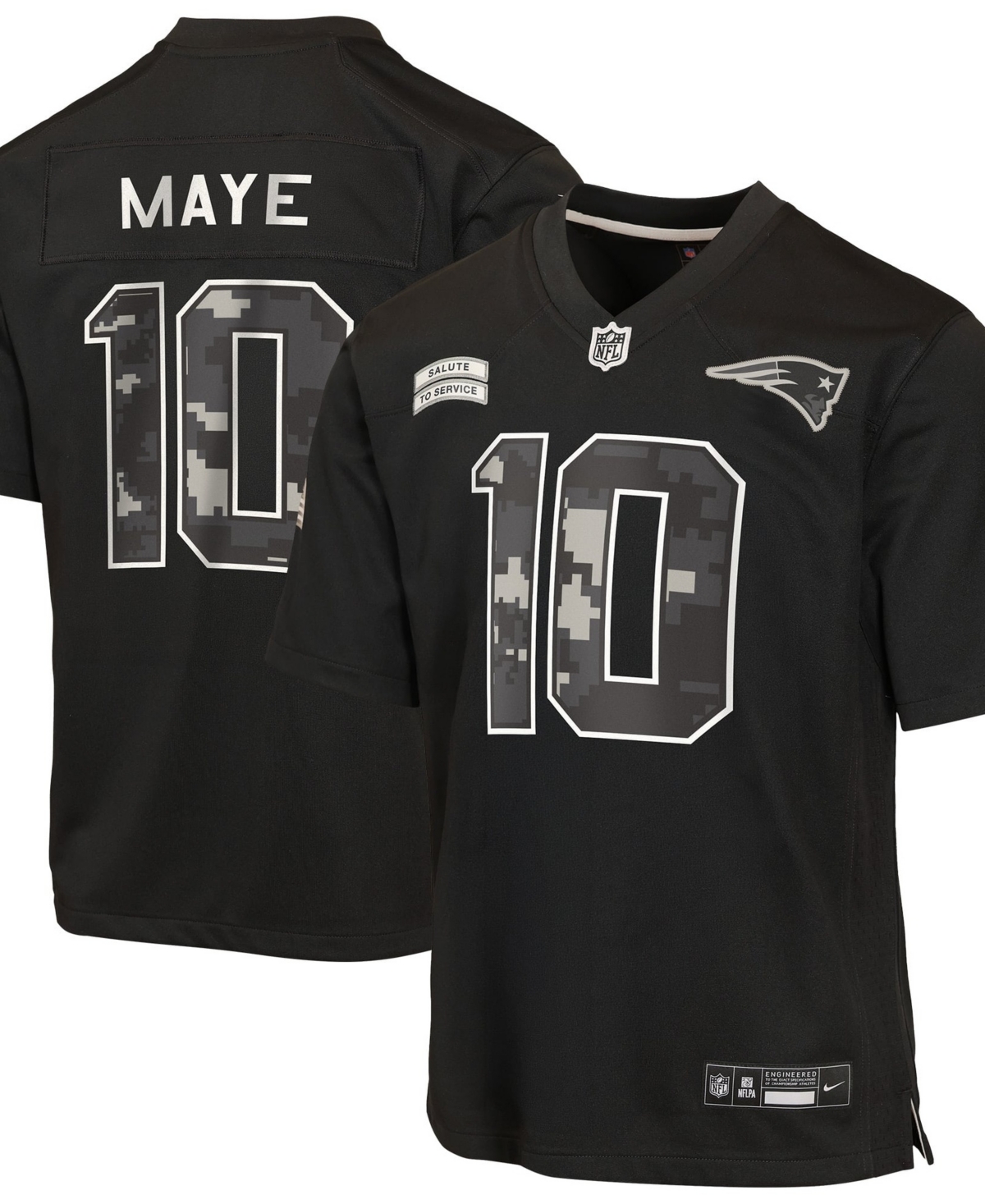Nike Big Boys' and Girls' Drake Maye Black New England Patriots 2026 Salute to Service Game Jersey