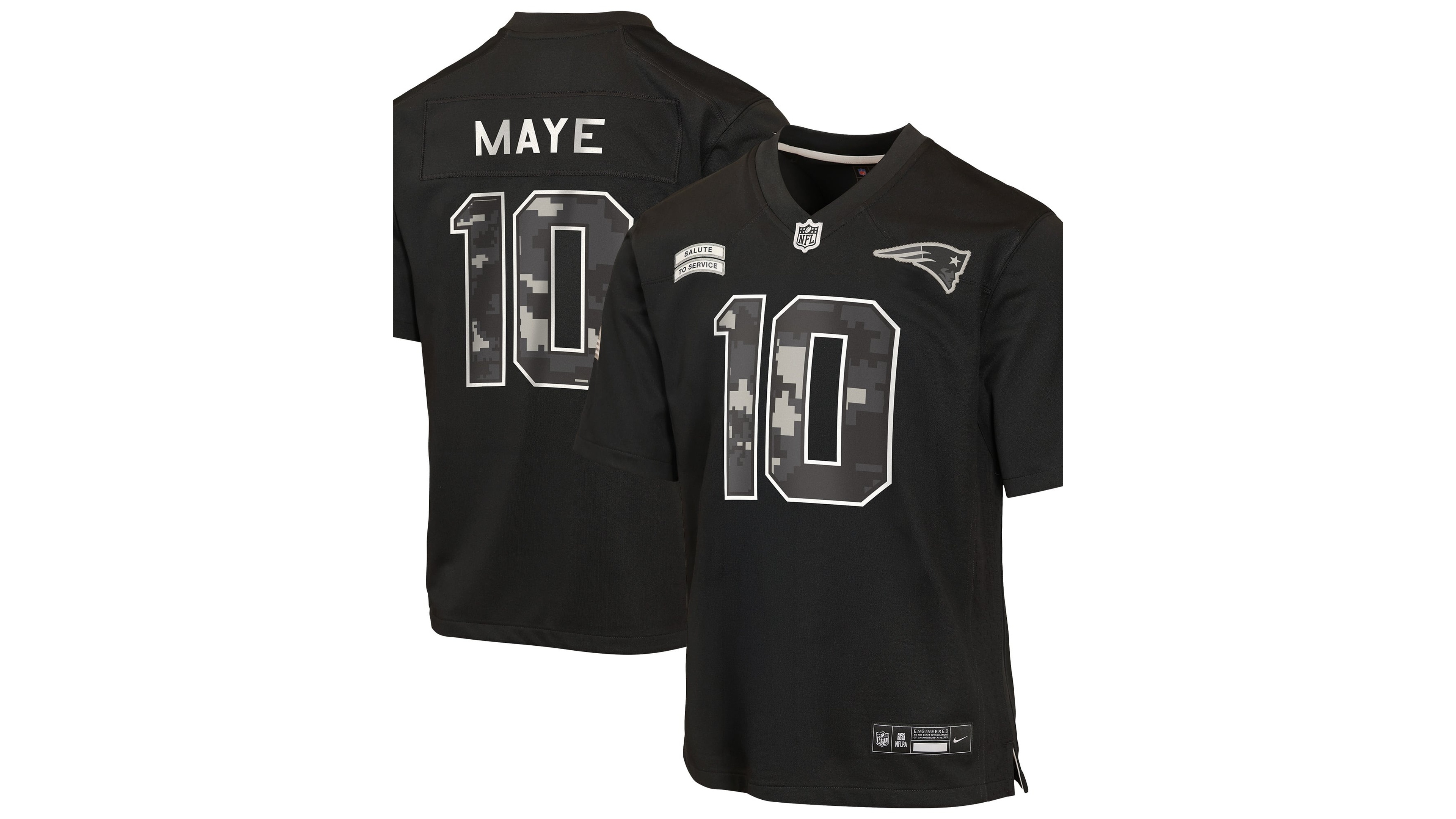 Nike Big Boys' and Girls' Drake Maye Black New England Patriots 2026 Salute to Service Game Jersey