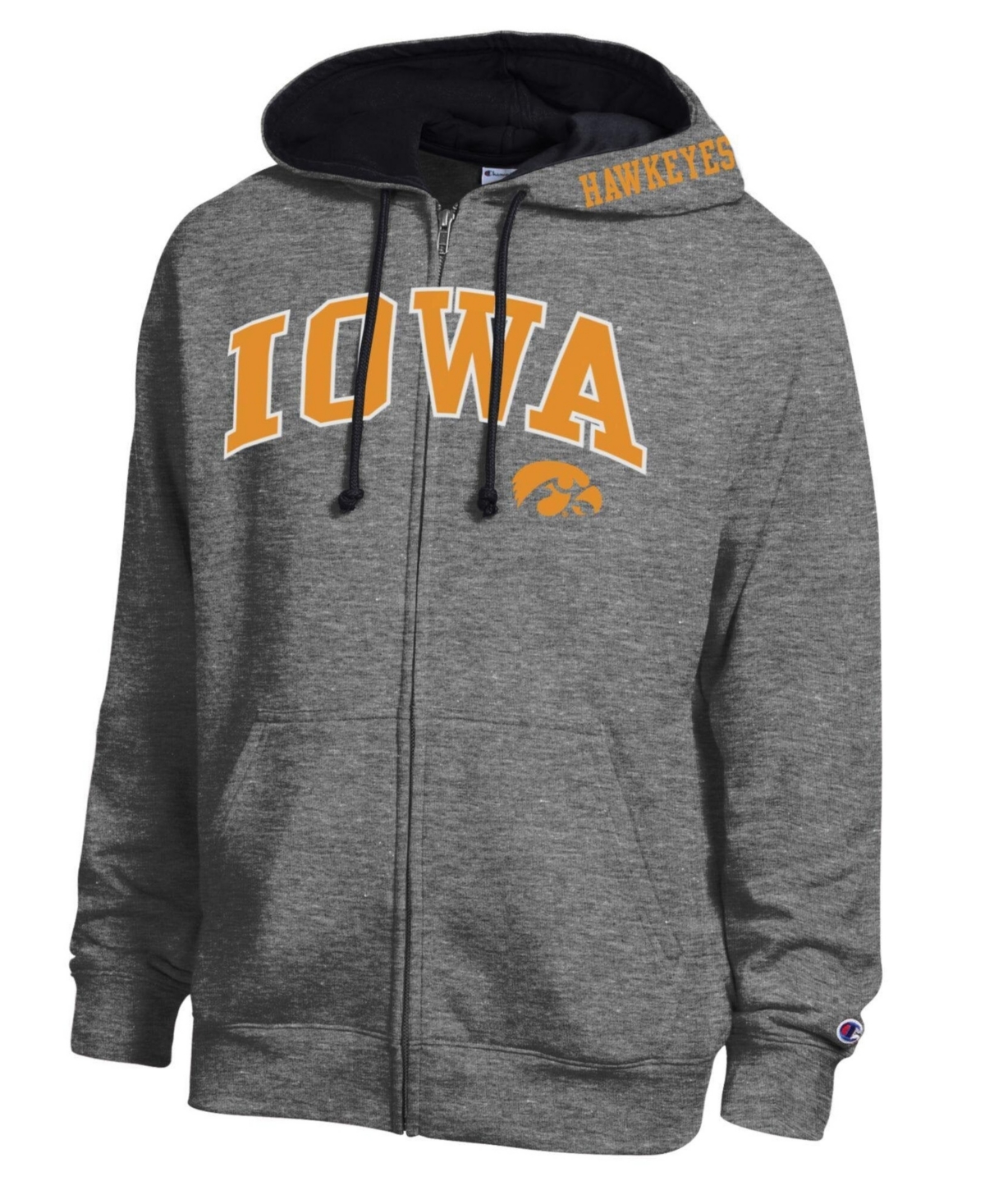 Champion Men's Heather Charcoal Iowa Hawkeyes Arch Logo Full-Zip Fleece Hoodie - Heather Charcoal