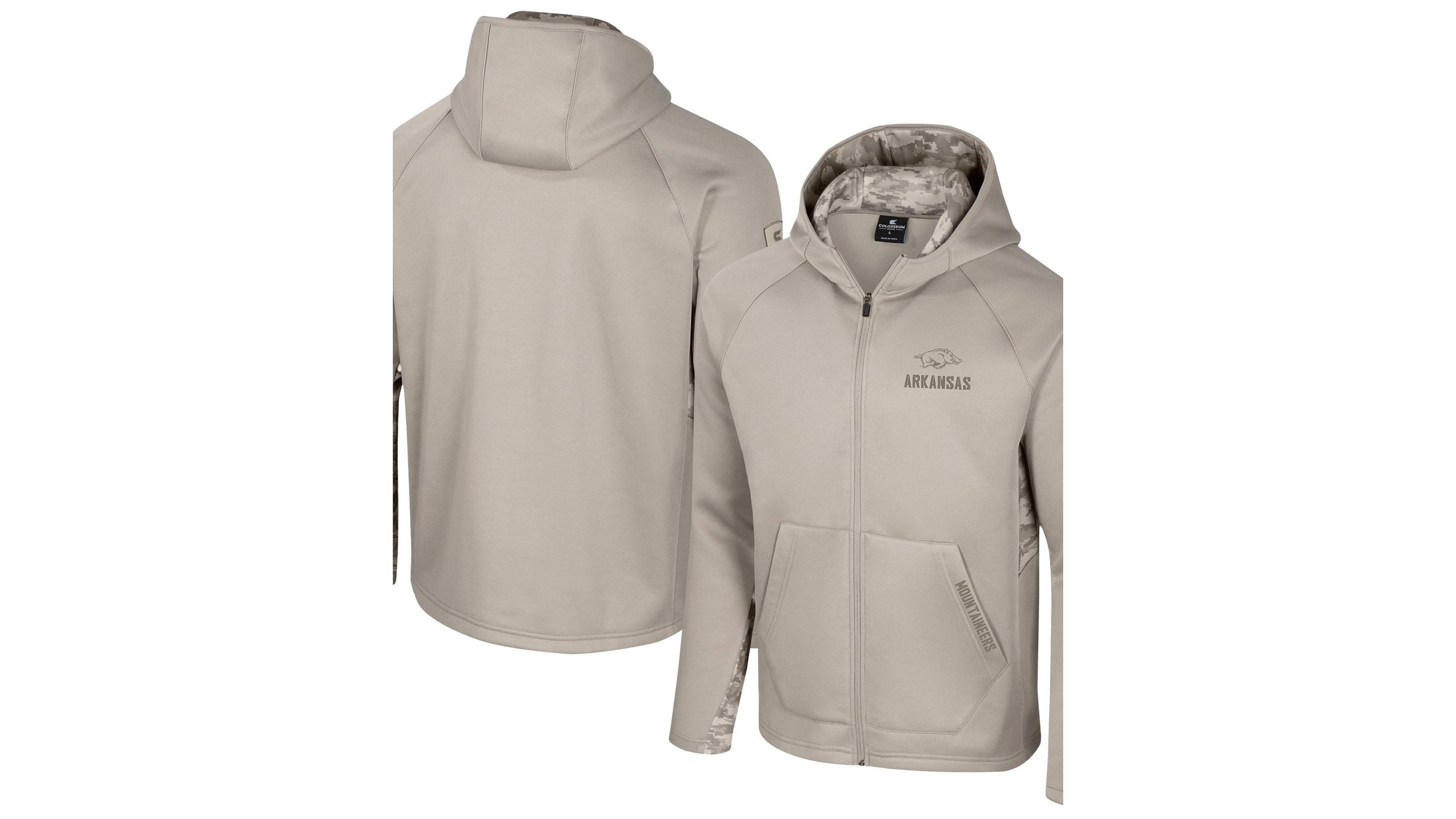 Colosseum Men's Oatmeal Arkansas Razorbacks Operation Hat Trick Battalion Full-Zip Hoodie