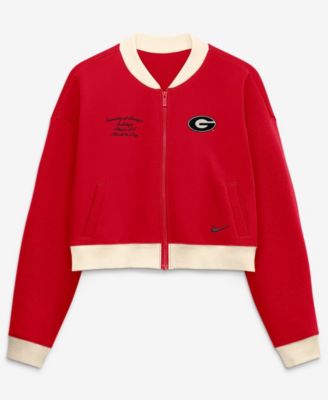 Women's Red Georgia Bulldogs Oversized Academic Cropped Full-Zip Bomber Jacket