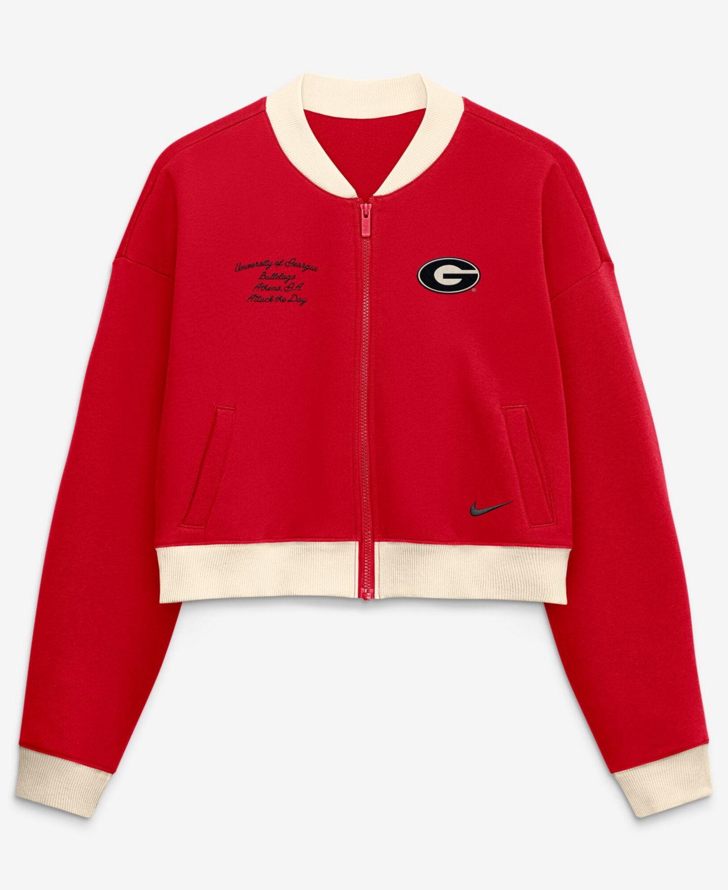 Женская куртка Nike Red Georgia Bulldogs Oversized Academic Cropped Full-Zip Bomber — фото 1