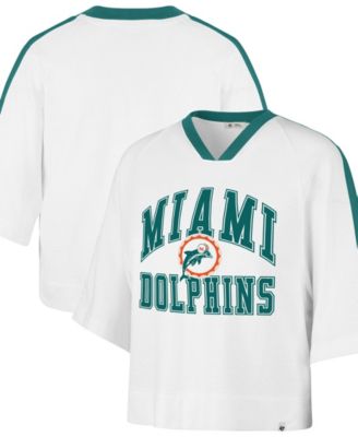 Women's  White Miami Dolphins Big Overarch Drop Needle Raglan V-Neck T-Shirt
