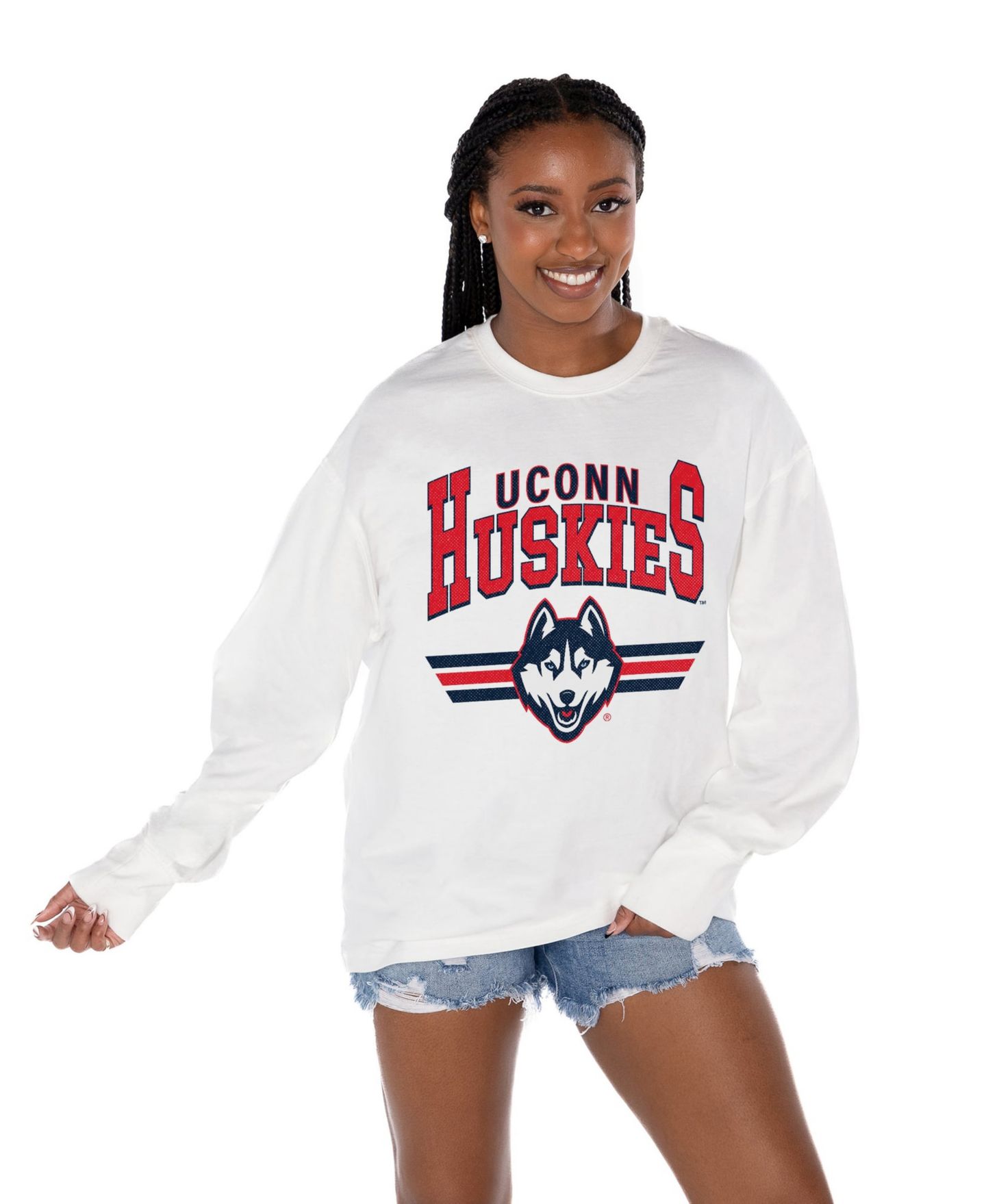 Женская футболка Gameday Couture White UConn Huskies Oversized Swift Strike Long-Sleeves — фото 1