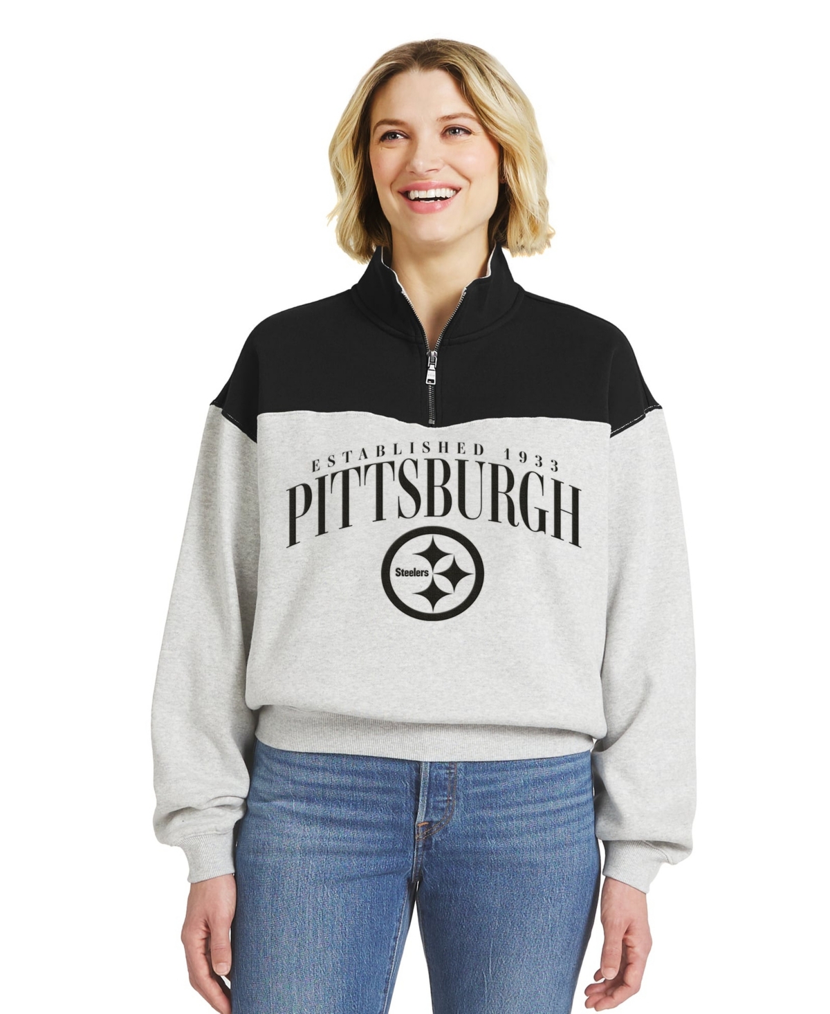 Wear by Erin Andrews Women's Heather Gray Pittsburgh Steelers Color block Half-Zip Pullover