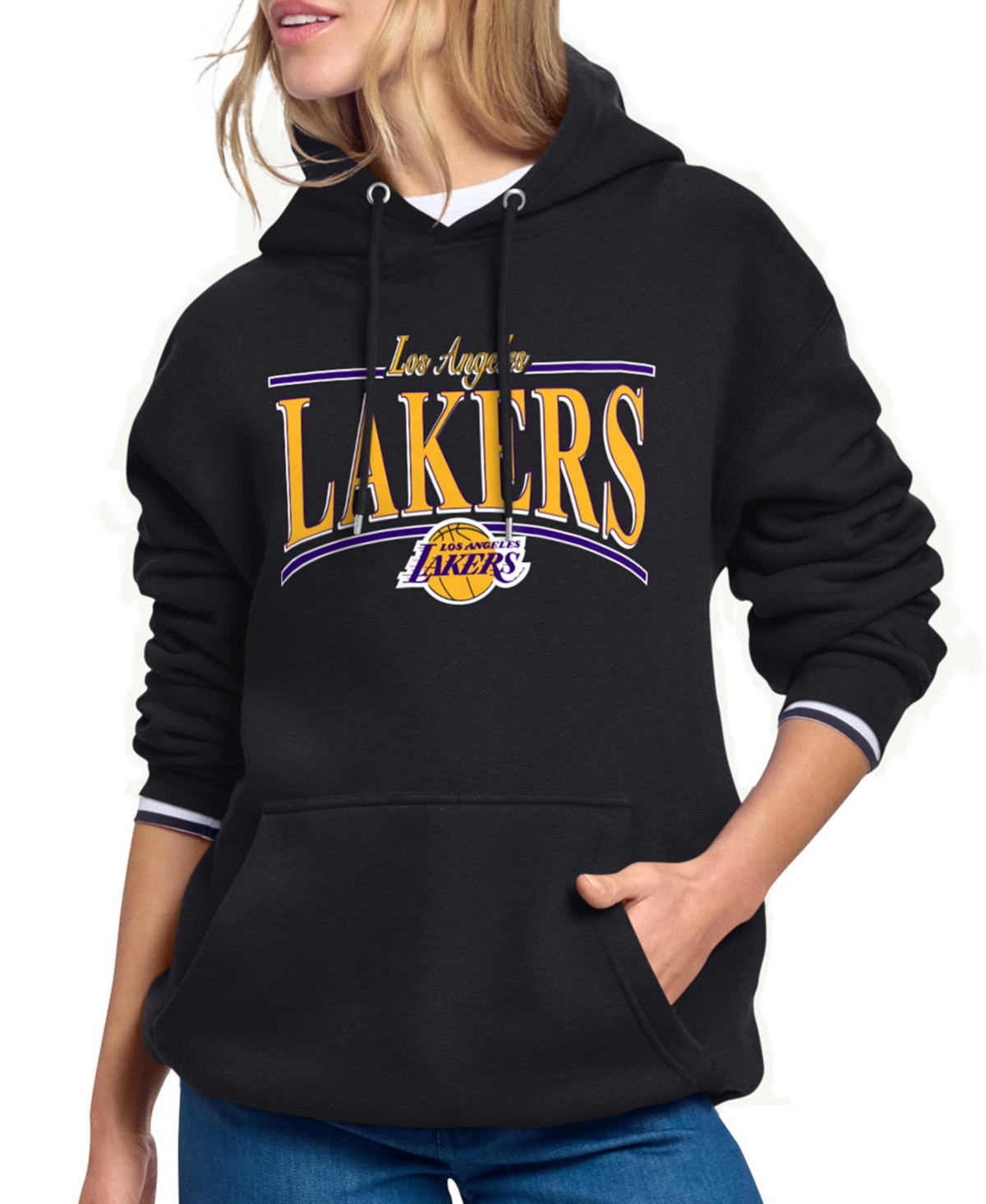 Starter Women's Black Los Angeles Lakers Arch Stripe Fleece Hoodie - Black