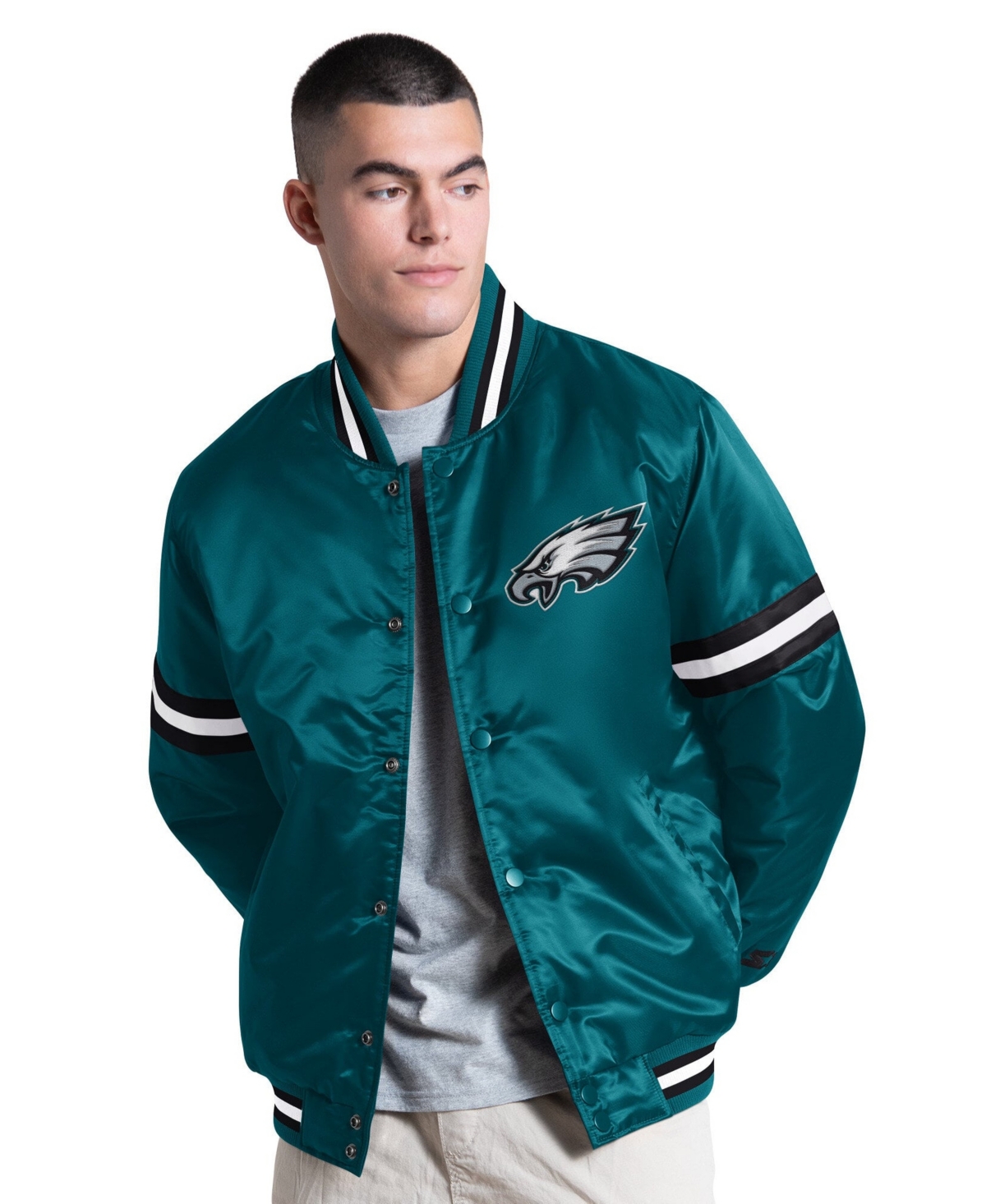 Starter Men's Midnight Green Philadelphia Eagles Courtside Varsity Full snap Jacket - Midnight Green, Black