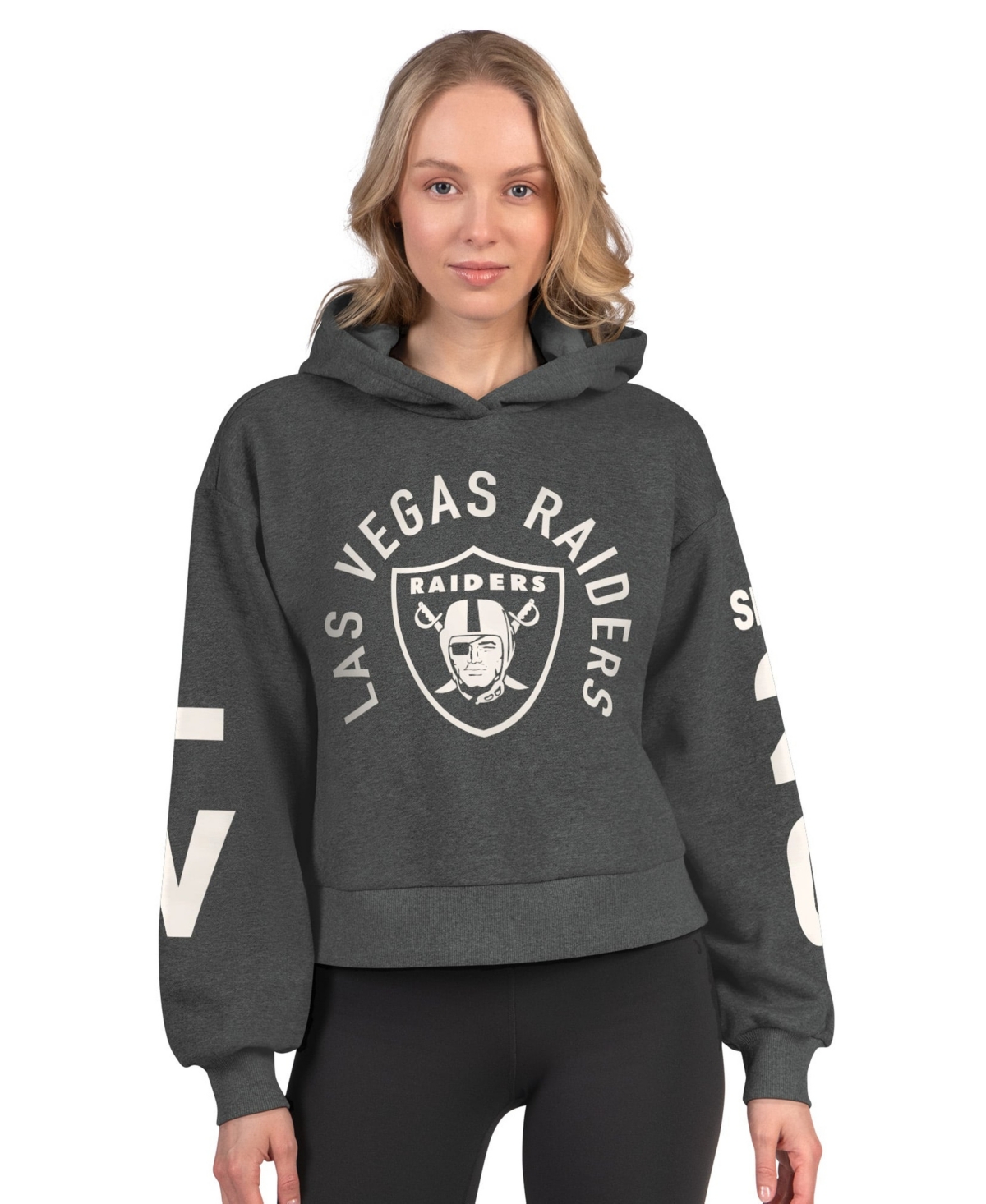 Starter Women's Heather Charcoal Las Vegas Raiders Star Player Cropped Fleece Pullover Hoodie - Heather Charcoal
