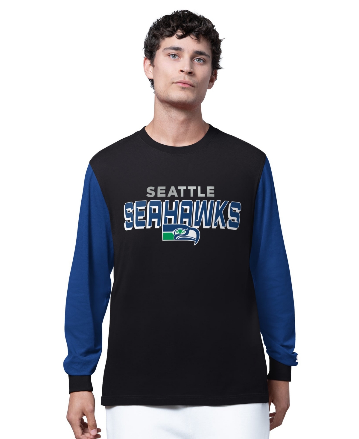 Starter Men's Black/College Navy Seattle Seahawks Thursday Night Gridiron Long-Sleeves T-Shirt - Black, College Navy