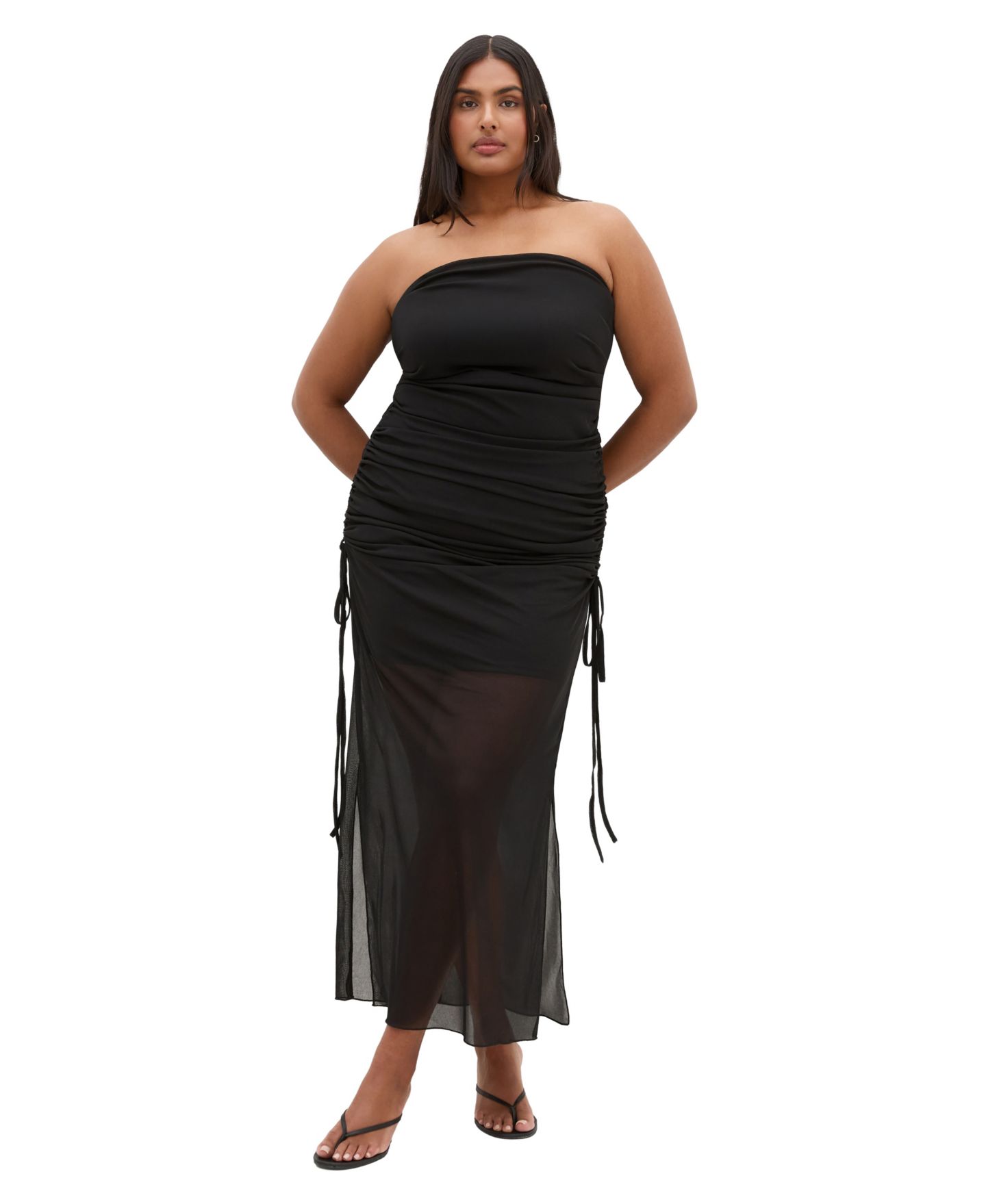 Женское платье CITY CHIC Plus Size Shelly Strapless Mesh Maxi, цвет: Чёрный — фото 1