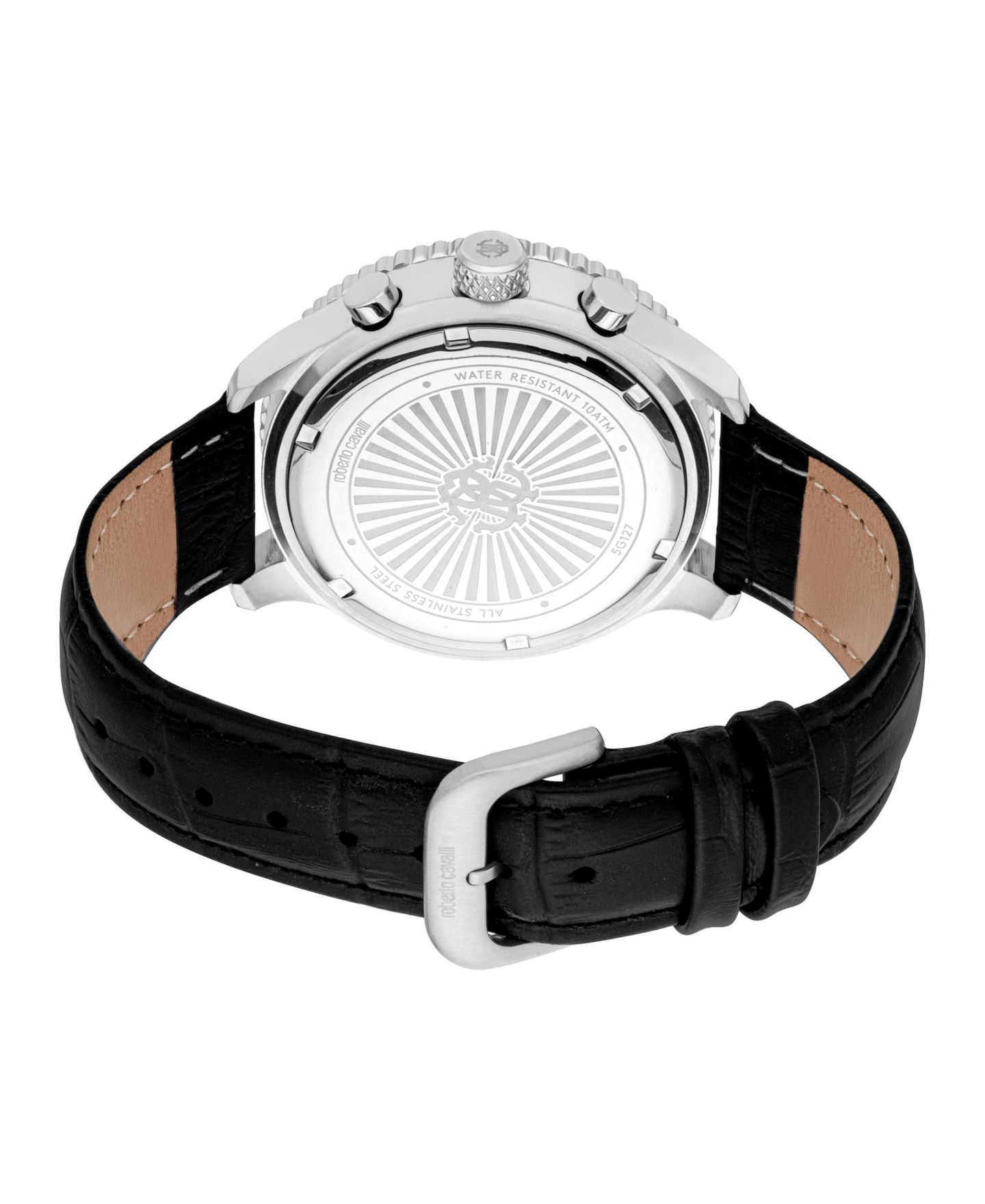Мужские часы Roberto Cavalli Quartz Chronograph Leather Strap Watch, 44mm, цвет: Серебряный — фото 3