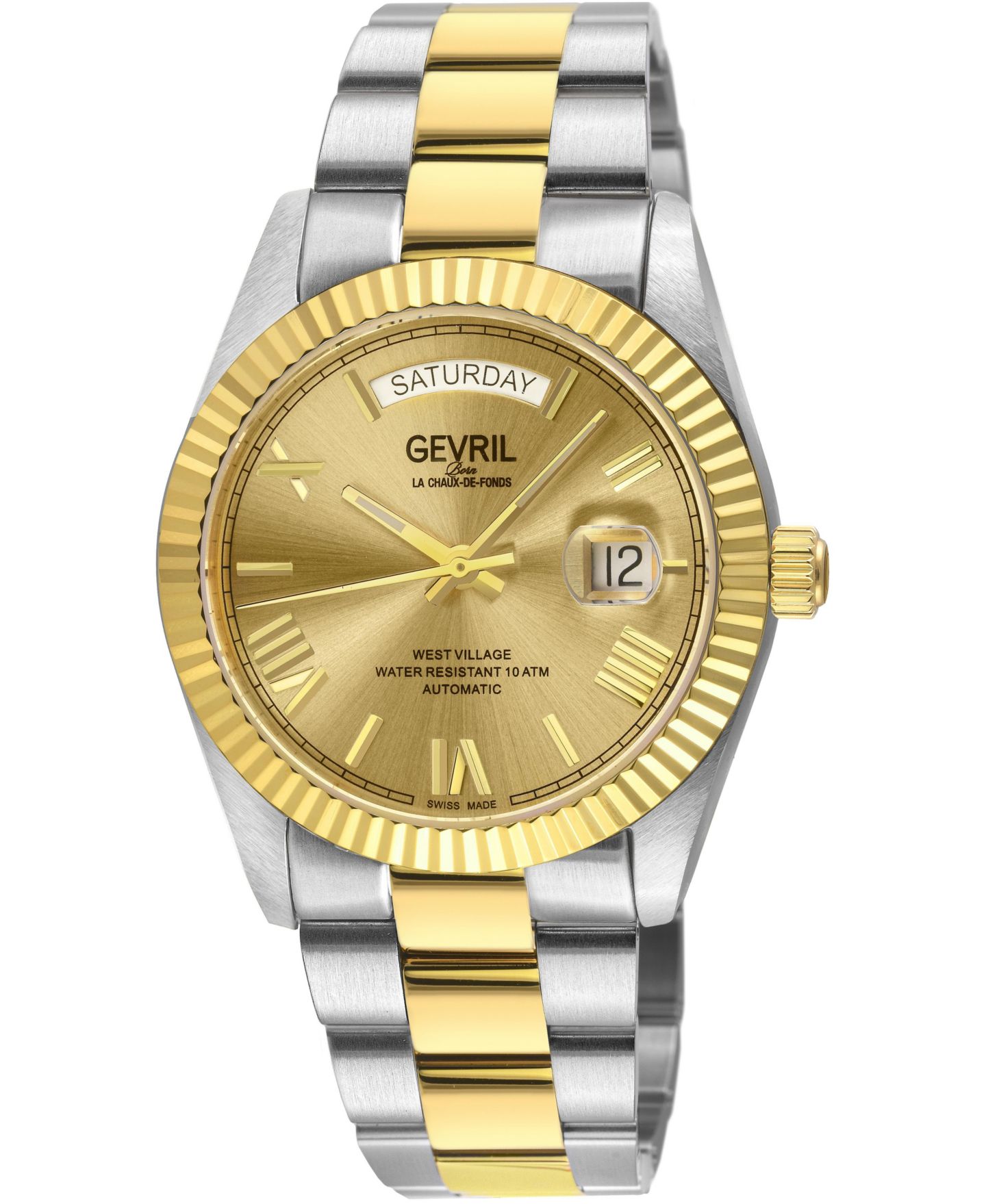 Мужские часы Gevril West Village Swiss Automatic Two toned SS Ipyg 316L Stainless Steel Bracelet Watch, цвет: Серебряный — фото 1